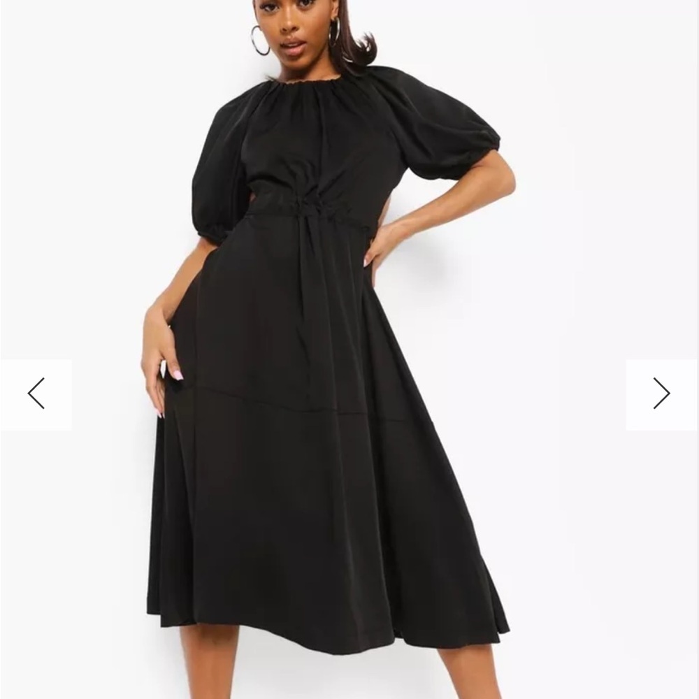 Boohoo Sz 12 Puff Sleeve w/Gathered Waist • Backless Midi Dress!! NWT!
